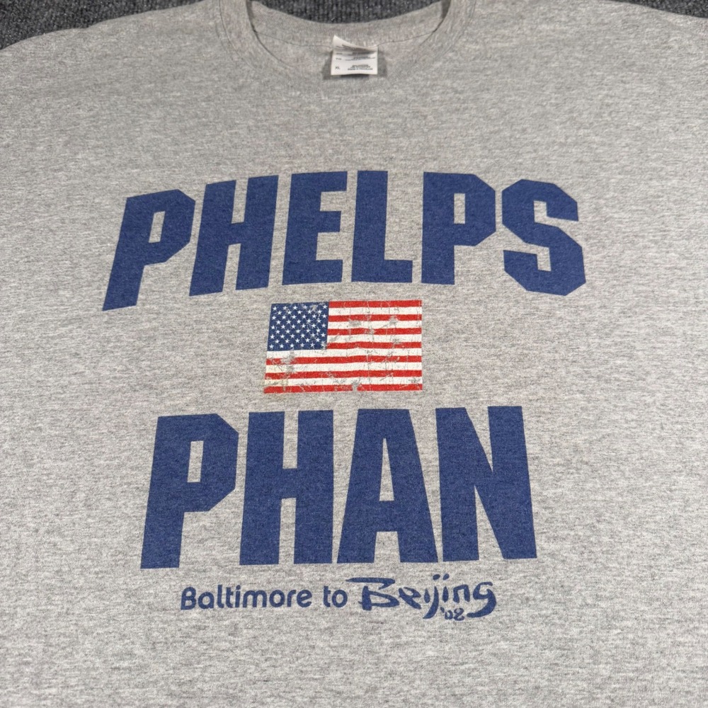 Michael Phelps Phan Baltimore to Beijing 2008 Olympics T-Shirt Mens XL Gray